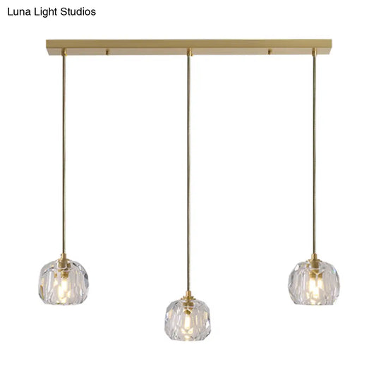 Contemporary Gold Crystal Pendant Light With 3 Heads - Stunning Cluster Design Domed Hanging Lamp