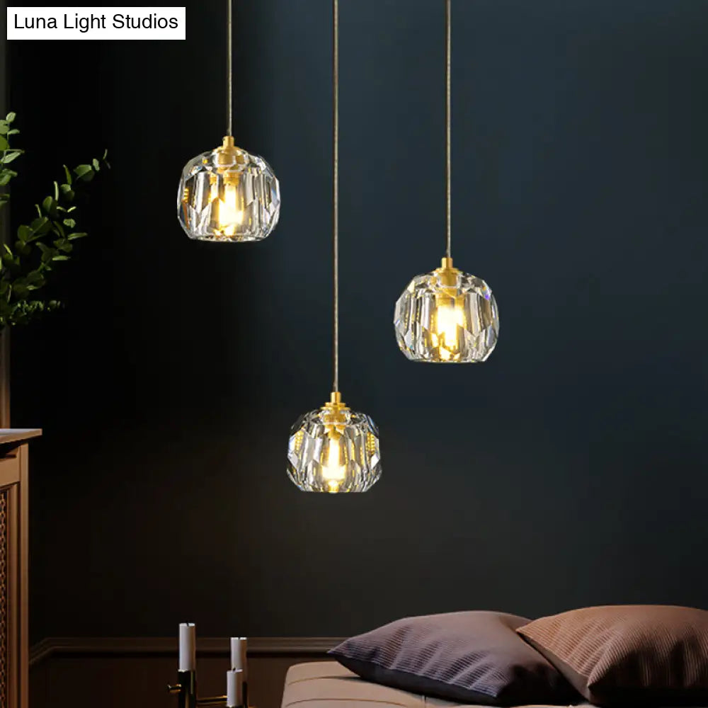 Contemporary Gold Cluster Pendant Light With Faceted Crystal Domed Hanging Lamp Kit