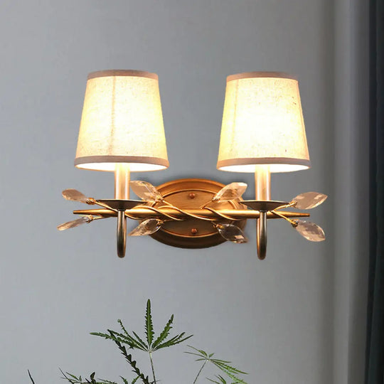 Contemporary Gold Cone Wall Sconce With Crystal Drop And Fabric Shade 2 /