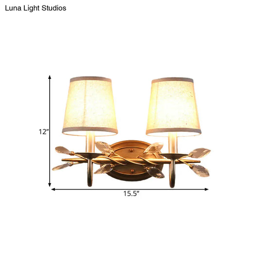 Contemporary Gold Cone Wall Sconce With Crystal Drop And Fabric Shade