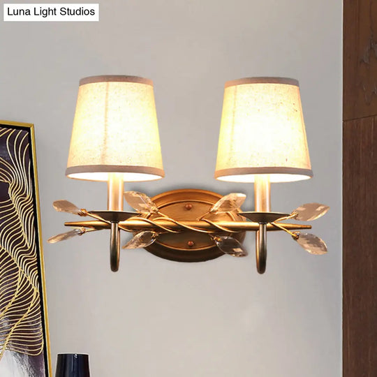 Contemporary Gold Cone Wall Sconce With Crystal Drop And Fabric Shade