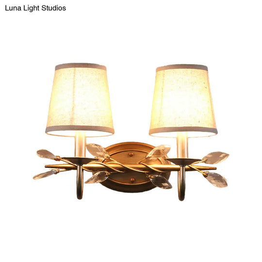 Contemporary Gold Cone Wall Sconce With Crystal Drop And Fabric Shade