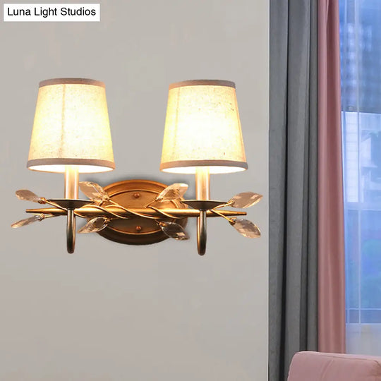 Contemporary Gold Cone Wall Sconce With Crystal Drop And Fabric Shade