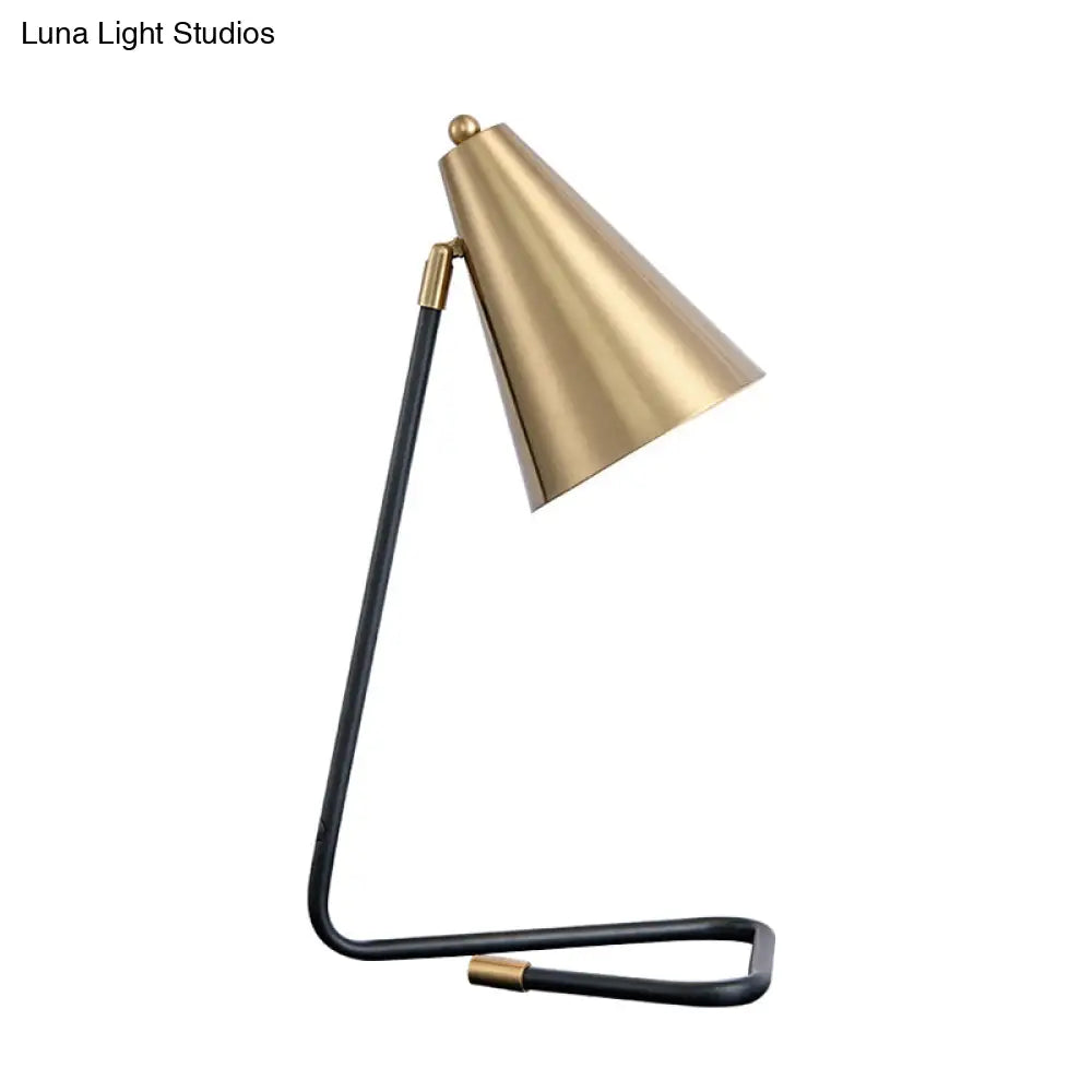 Contemporary Gold Conical Table Lamp - Modern Metallic Single-Bulb Nightstand Light For Living Room