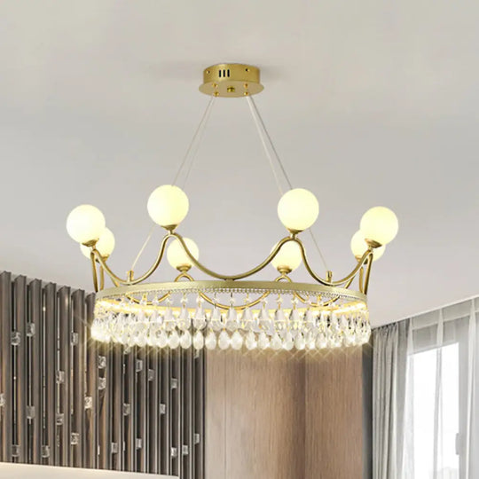 Contemporary Gold Crown Crystal Chandelier - 6/8-Light Suspended Lighting Fixture 8 /