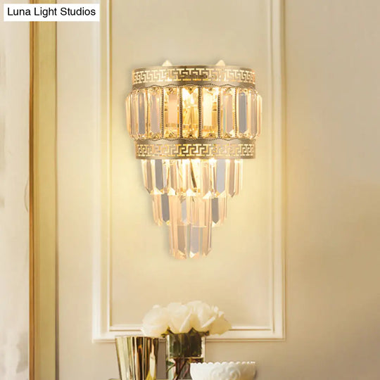 Contemporary Gold Crystal 3-Head Bedroom Wall Sconce Light