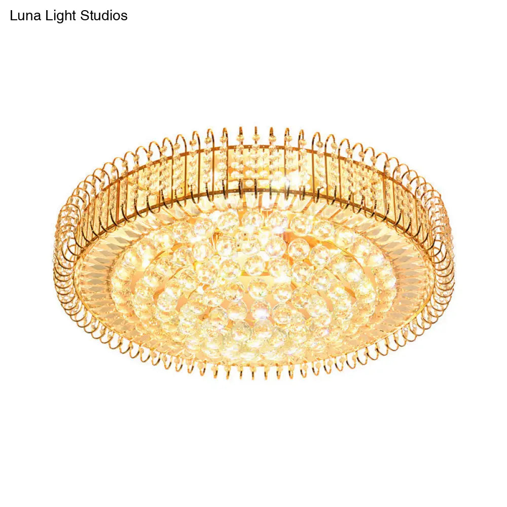 Contemporary Gold Crystal Ball Ceiling Lamp With 9 Bulbs - Perfect For A Great Room Flushmount