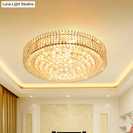 Contemporary Gold Crystal Ball Ceiling Lamp With 9 Bulbs - Perfect For A Great Room Flushmount Clear