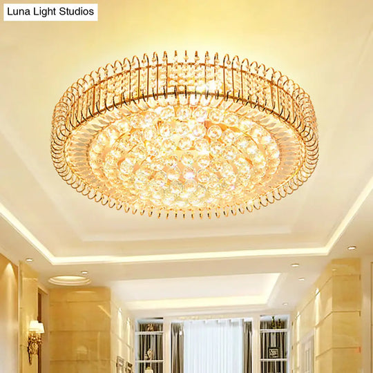 Contemporary Gold Crystal Ball Ceiling Lamp With 9 Bulbs - Perfect For A Great Room Flushmount