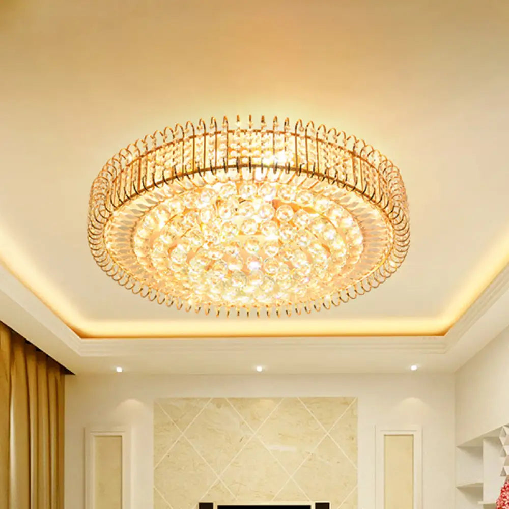 Contemporary Gold Crystal Ball Ceiling Lamp With 9 Bulbs - Perfect For A Great Room Flushmount Clear