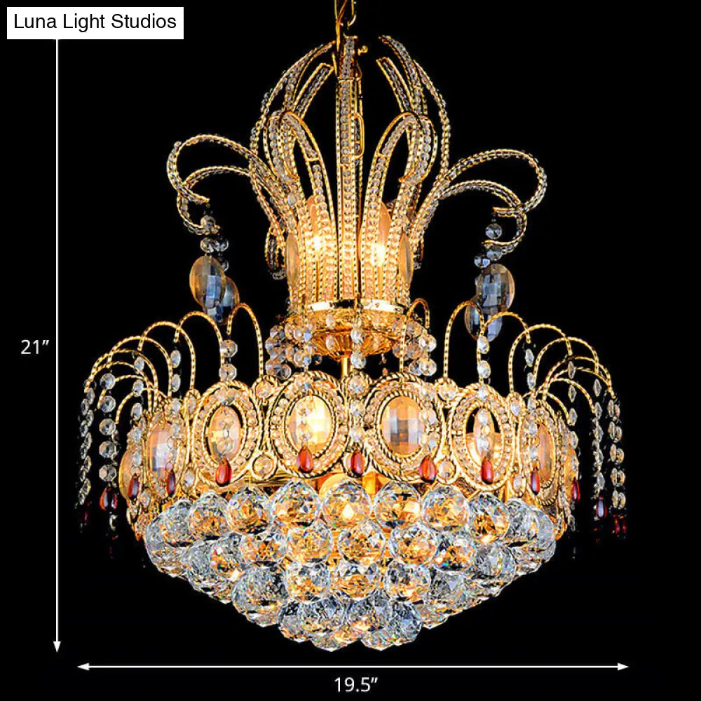 Contemporary Gold Crystal Ball Chandelier - Multi Light Fixture For Dining Room 16/19.5 Wide