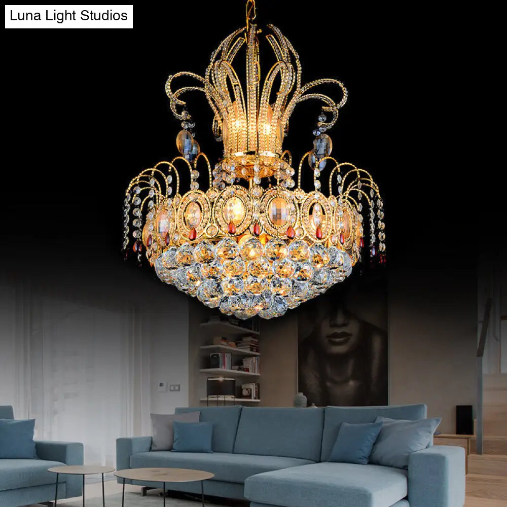 Contemporary Gold Crystal Ball Chandelier - Multi Light Fixture For Dining Room 16/19.5 Wide / 16