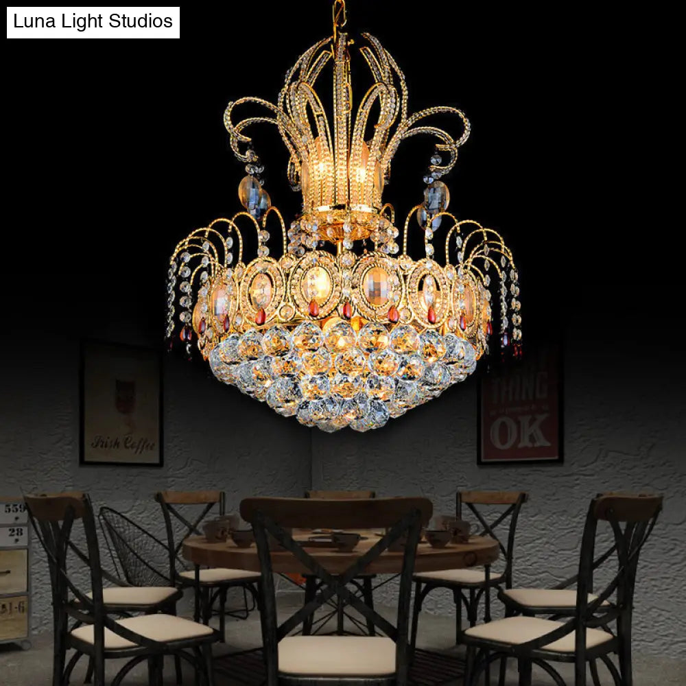 Contemporary Gold Crystal Ball Chandelier - Multi Light Fixture For Dining Room 16/19.5 Wide / 19.5