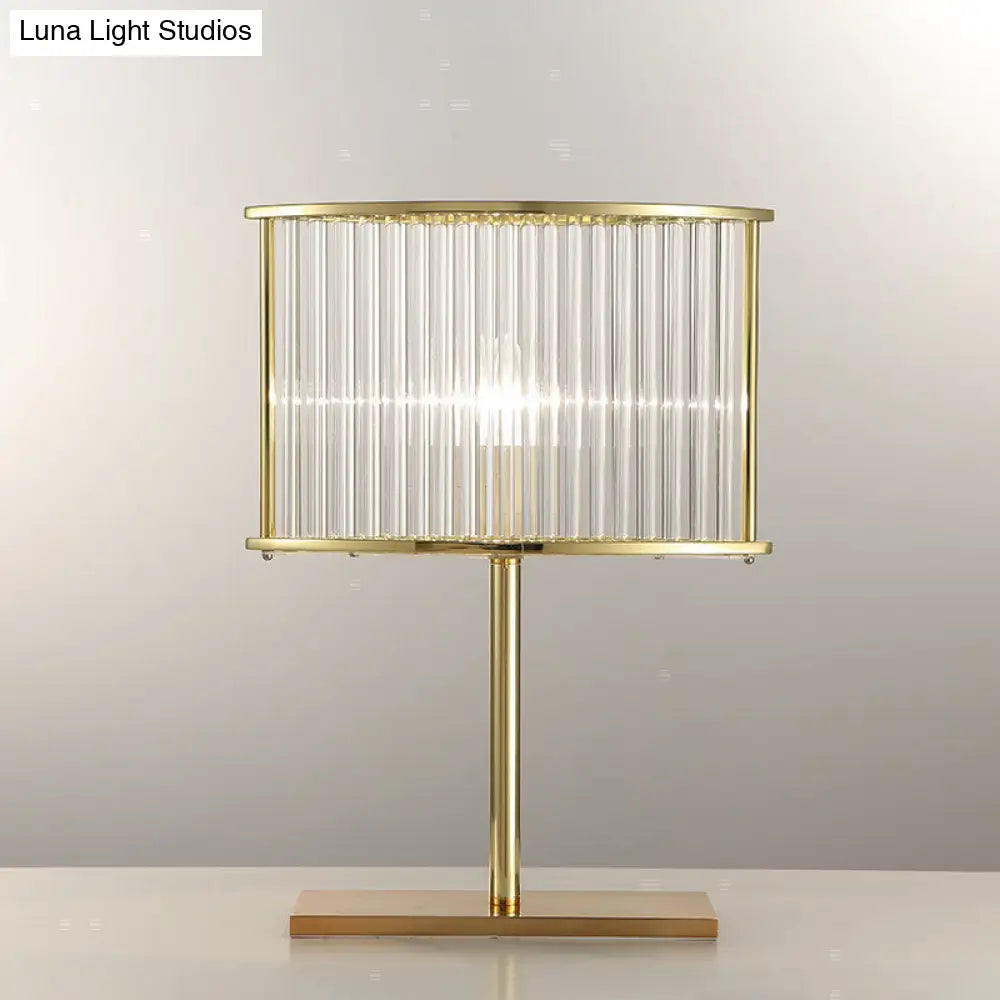 Contemporary Gold Crystal Bar Desk Lamp - Oval Nightstand Light