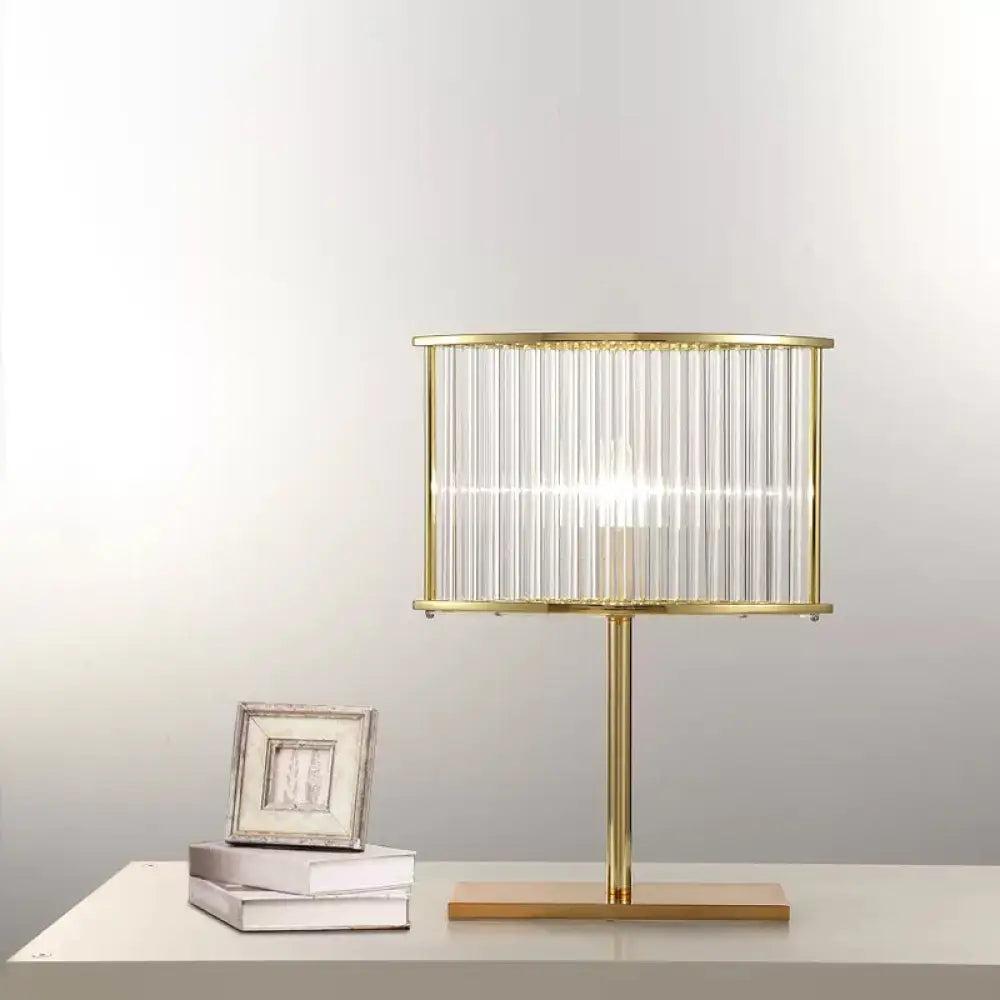 Contemporary Gold Crystal Bar Desk Lamp - Oval Nightstand Light