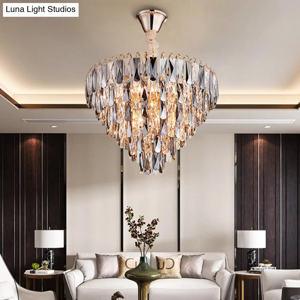 Contemporary Gold Crystal Block Chandelier - 4-Light Tapered Ceiling Light