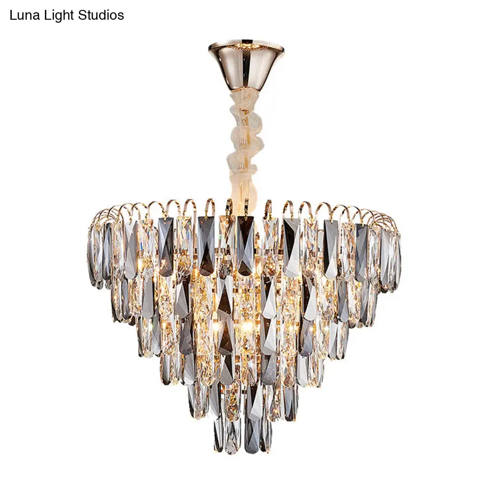 Contemporary Faceted Crystal Chandelier: Gold Tapered Ceiling Light 4 Lights