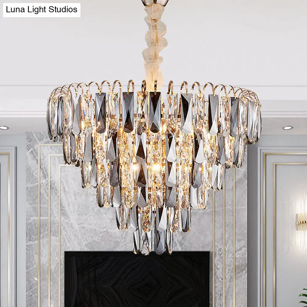 Contemporary Faceted Crystal Chandelier: Gold Tapered Ceiling Light 4 Lights