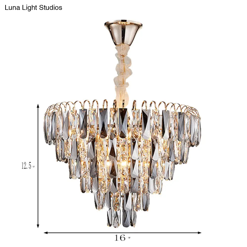 Contemporary Gold Crystal Block Chandelier - 4-Light Tapered Ceiling Light