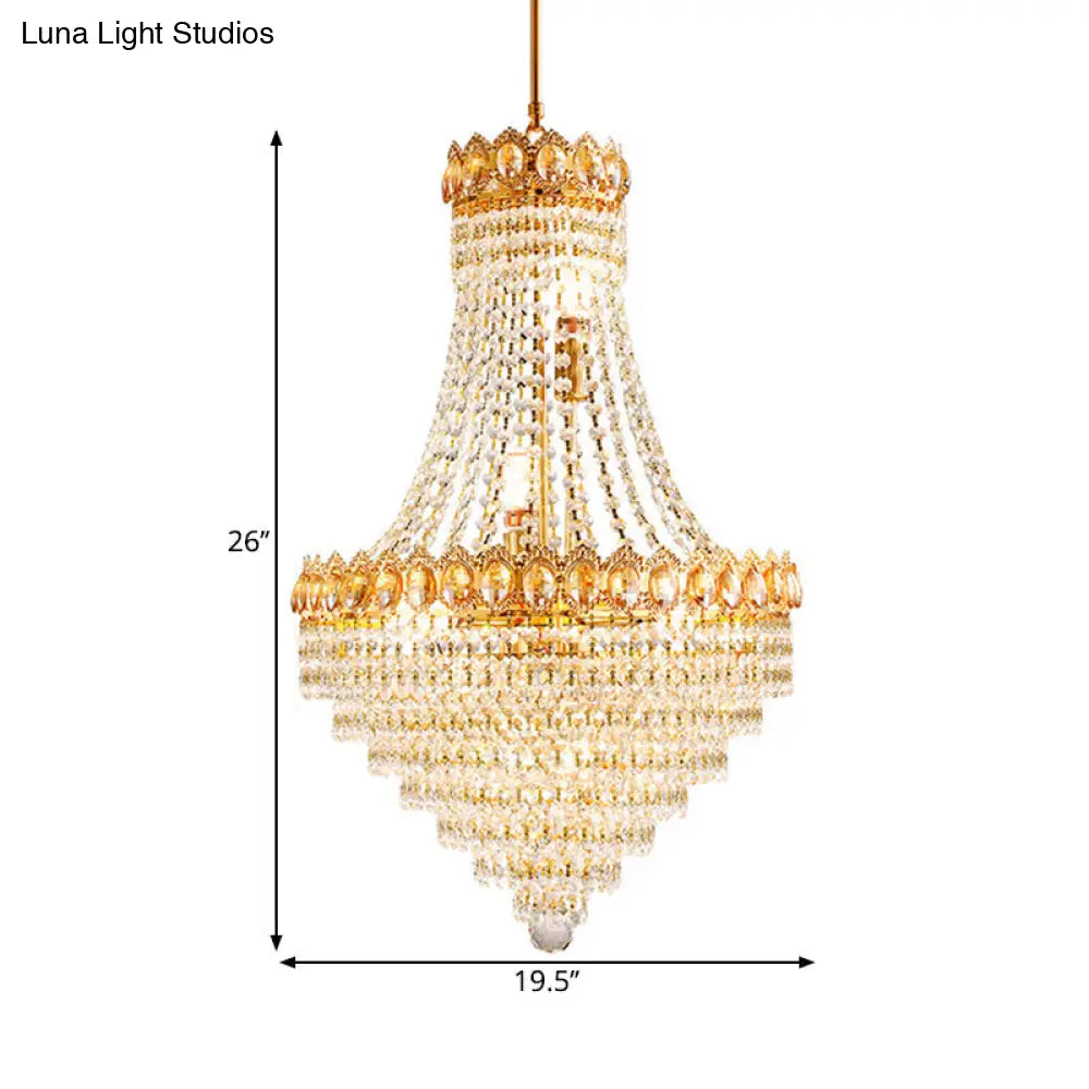 Contemporary Gold Conical Down Lighting Chandelier With Crystal Accents For Parlor