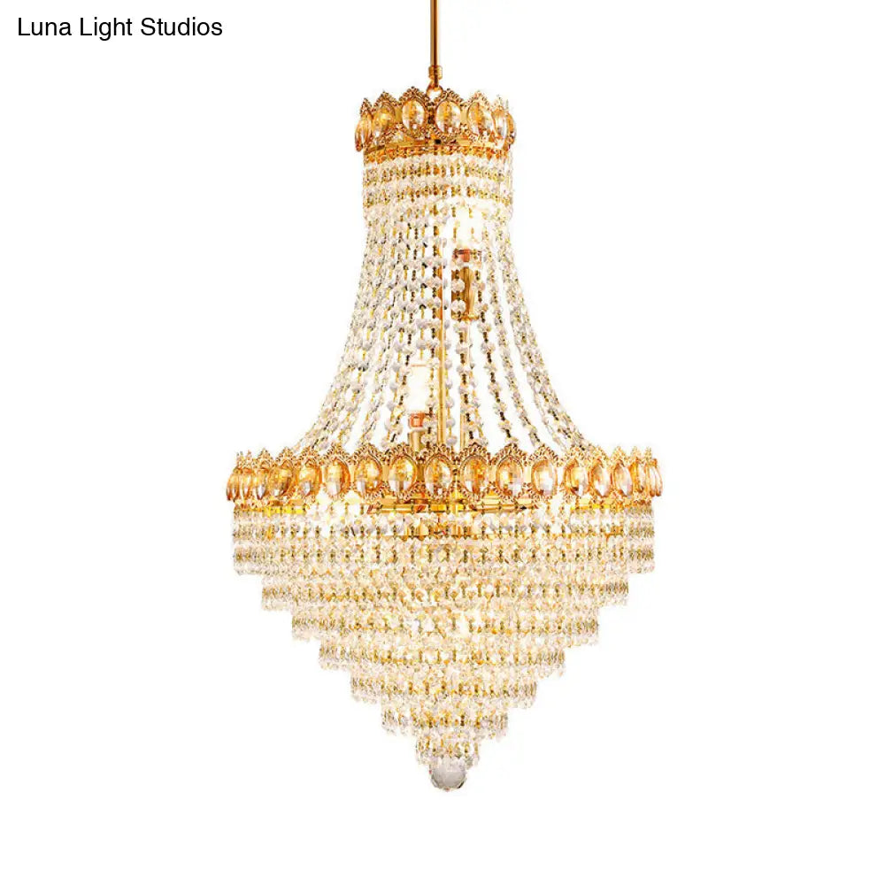 Contemporary Gold Conical Down Lighting Chandelier With Crystal Accents For Parlor