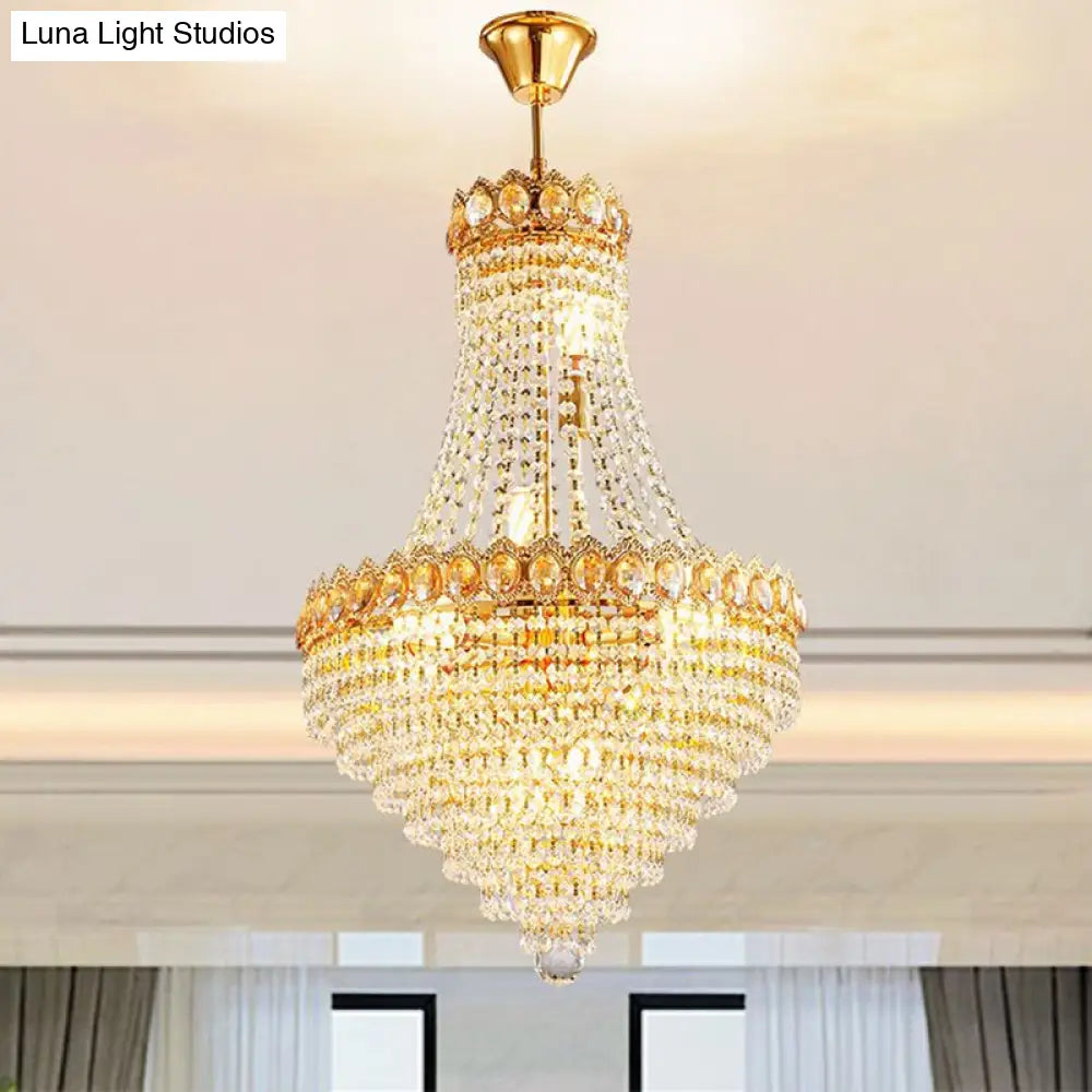 Contemporary Gold Conical Down Lighting Chandelier With Crystal Accents For Parlor