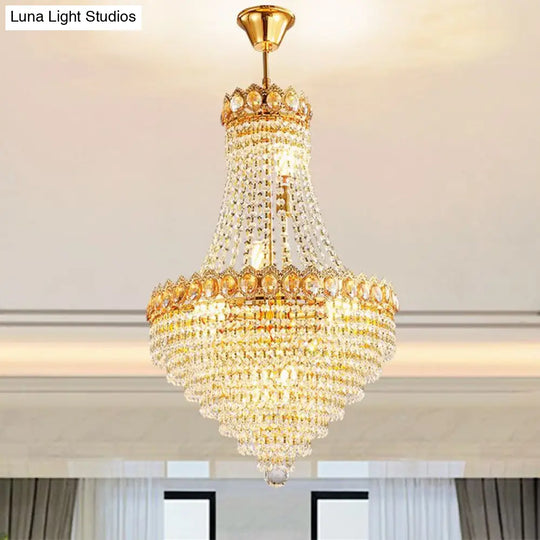 Contemporary Gold Conical Down Lighting Chandelier With Crystal Accents For Parlor