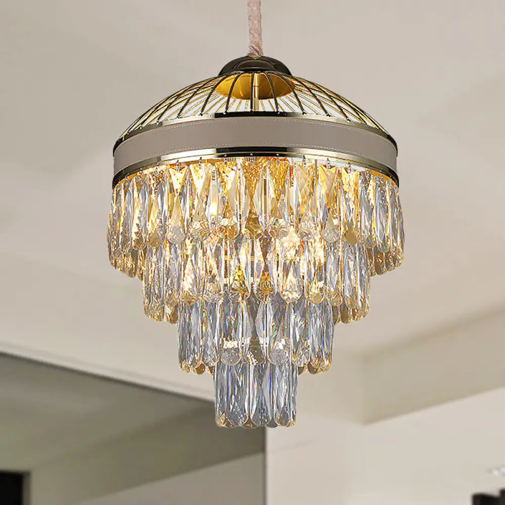 Contemporary Gold Crystal Chandelier - 7-Light Hanging Ceiling Fixture (4 Tiers)