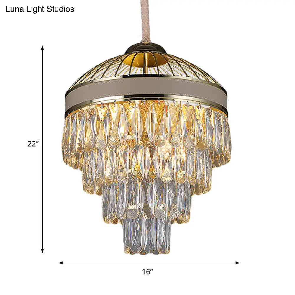 Contemporary Gold Crystal Chandelier - 7-Light Hanging Ceiling Fixture (4 Tiers)