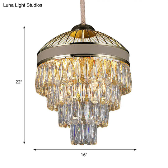 Contemporary Gold Crystal Chandelier - 7-Light Hanging Ceiling Fixture (4 Tiers)