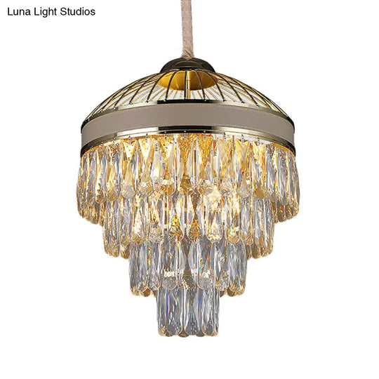 Contemporary Gold Crystal Chandelier - 7-Light Hanging Ceiling Fixture (4 Tiers)