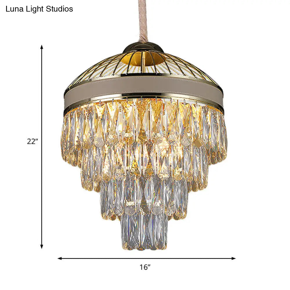 Contemporary Gold 4-Tier Crystal Chandelier - 7-Light Hanging Ceiling Light Fixture