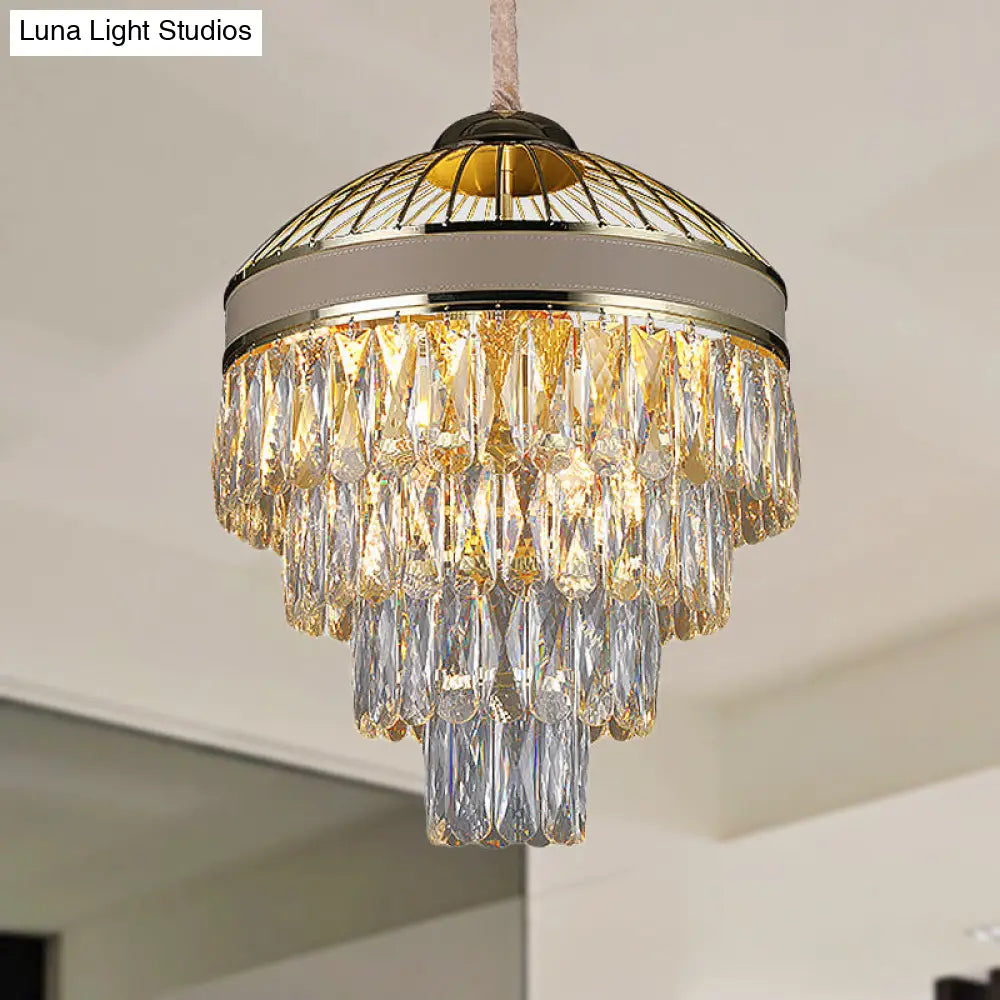 Contemporary Gold 4-Tier Crystal Chandelier - 7-Light Hanging Ceiling Light Fixture