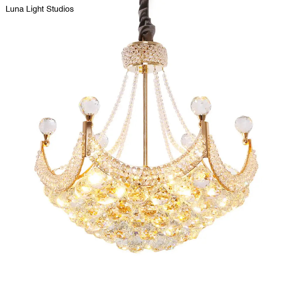 Contemporary Crystal Chandelier: Dome Pendant Lamp With 6-Bulb Gold Ceiling Fixture