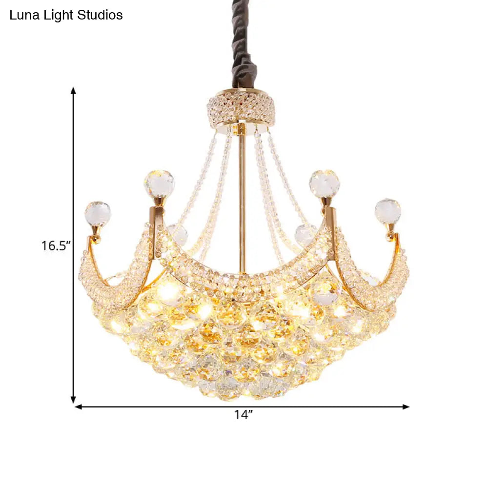 Contemporary Crystal Chandelier: Dome Pendant Lamp With 6-Bulb Gold Ceiling Fixture