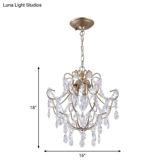 Contemporary Gold Crystal Chandelier With 3 Curved Arms - Suspension Lighting For Living Room