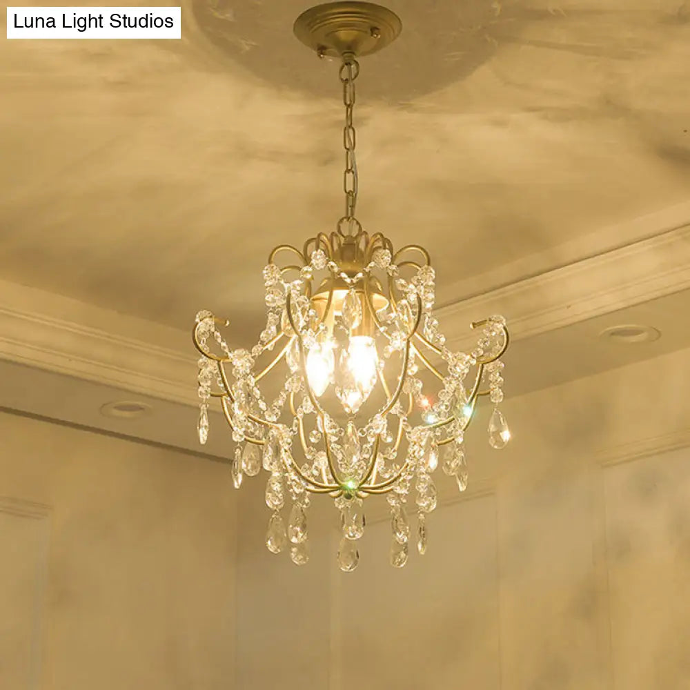 Contemporary Gold Chandelier With 3 Crystal Stands - Elegant Living Room Suspension Lighting