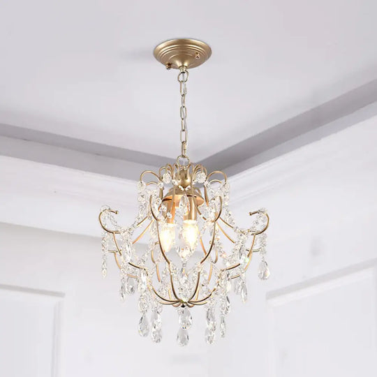 Contemporary Gold Crystal Chandelier With 3 Curved Arms - Suspension Lighting For Living Room