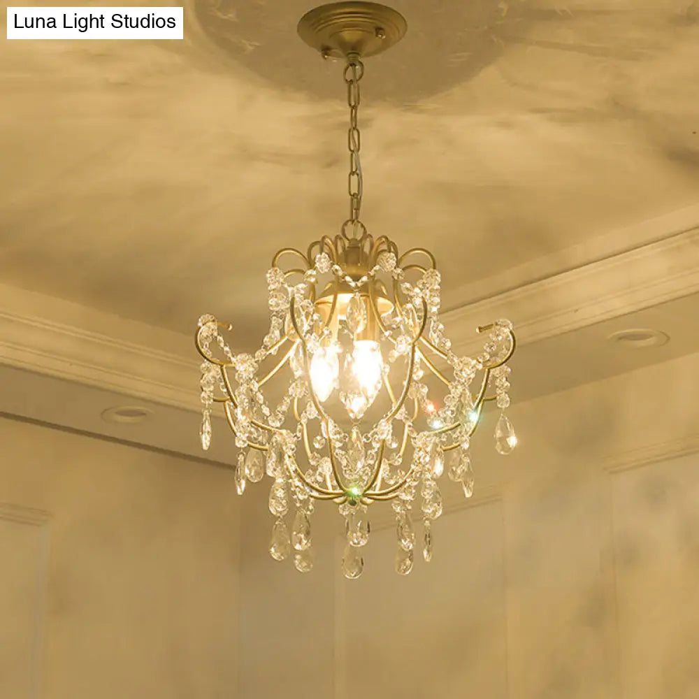 Contemporary Gold Crystal Chandelier With 3 Curved Arms - Suspension Lighting For Living Room