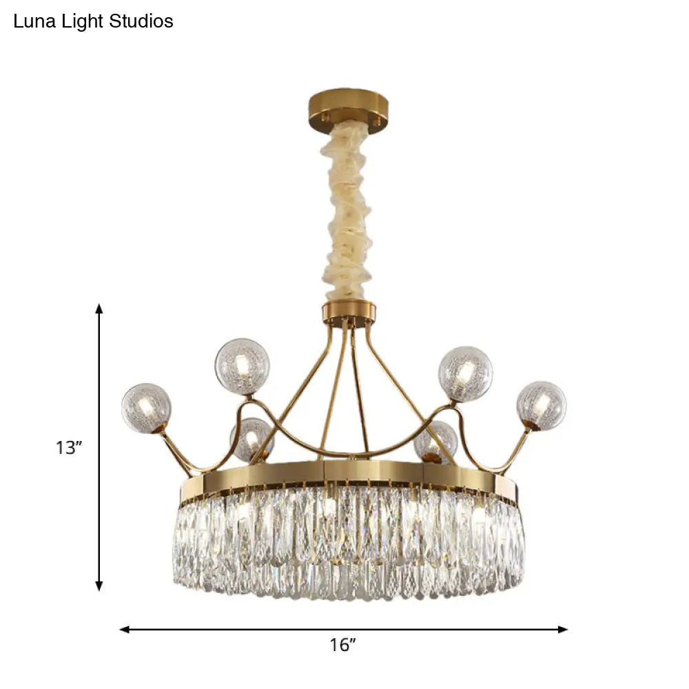 Contemporary Gold Crystal Crown Chandelier - 13-Bulb Suspension Pendant Light