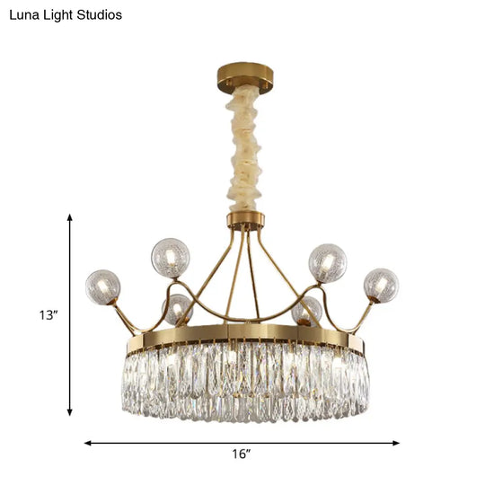 Contemporary Gold Crystal Crown Chandelier - 13-Bulb Suspension Pendant Light