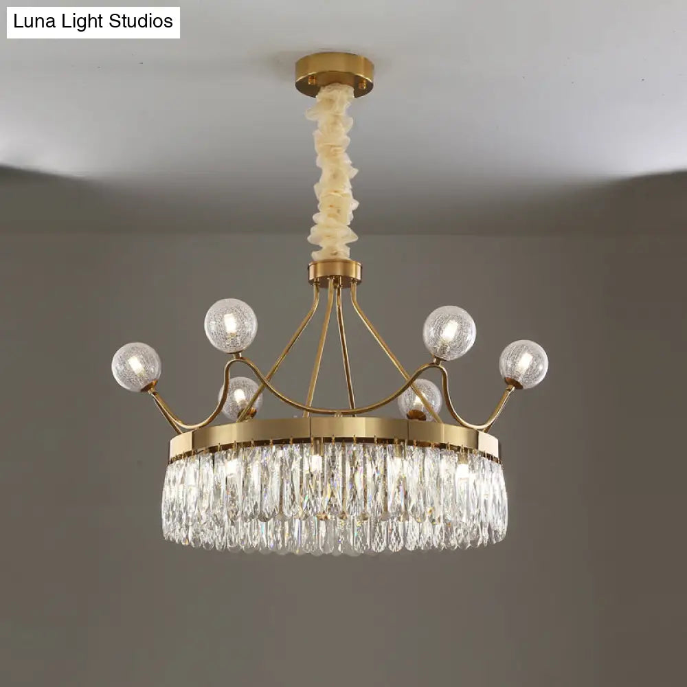 Contemporary Gold Crystal Crown Chandelier - 13-Bulb Suspension Pendant Light