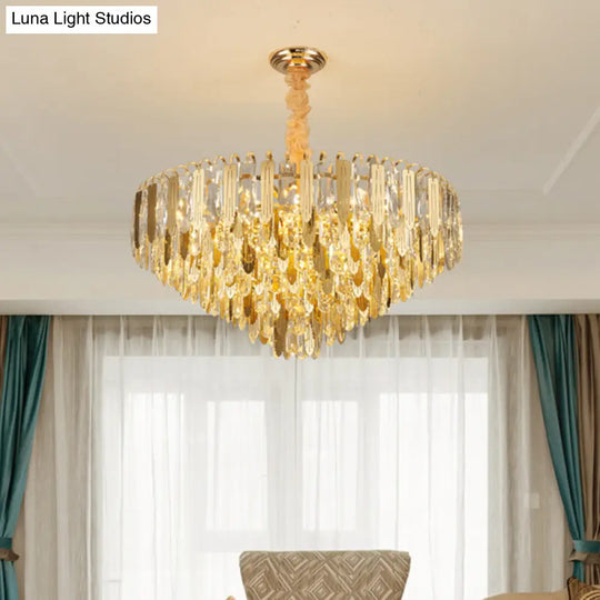 Clear Crystal Draped Gold Chandelier With 6 Tapered Lights For Modern Bedrooms