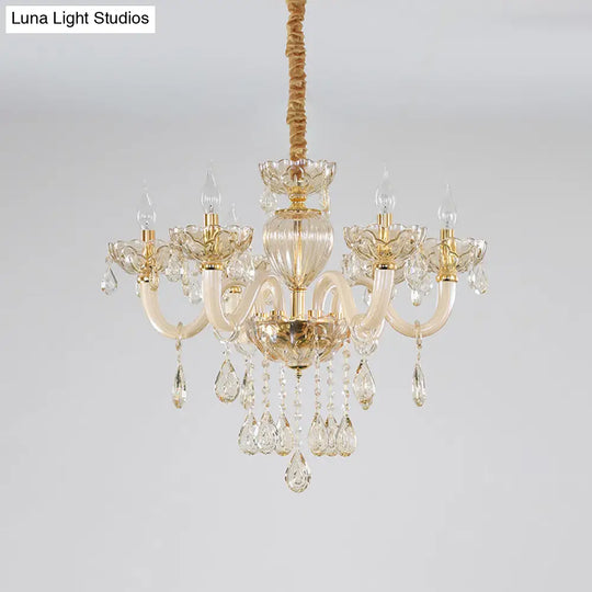 Contemporary Gold Crystal Glass Candelabra Chandelier With 6 Lights