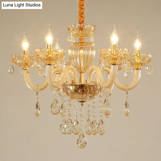 Contemporary Gold Crystal Glass Candelabra Chandelier With 6 Lights