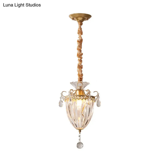 Contemporary Gold Crystal Lantern Suspension Lamp - Head Down Lighting Pendant For Parlour