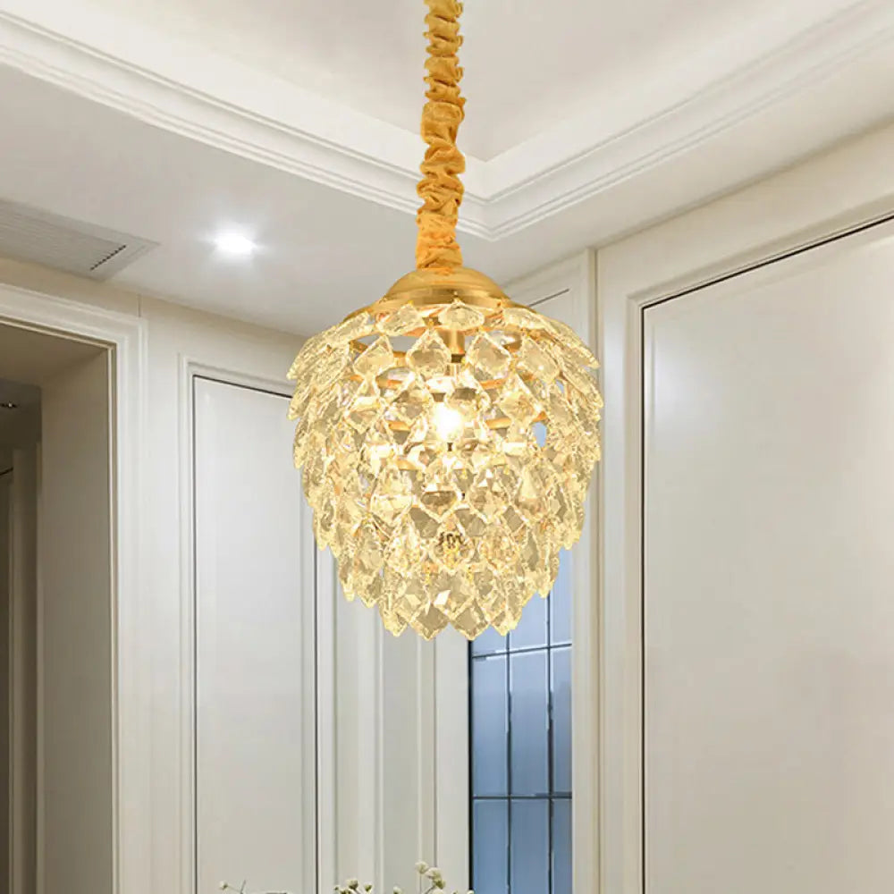 Contemporary Gold Crystal Pendant Ceiling Lamp For Dining Room - Elegant 1-Bulb Hanging Fixture