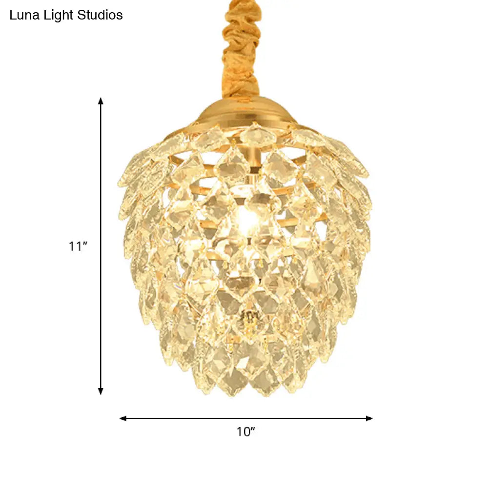 Contemporary Gold Crystal Pendant Ceiling Lamp For Dining Room - Elegant 1-Bulb Hanging Fixture