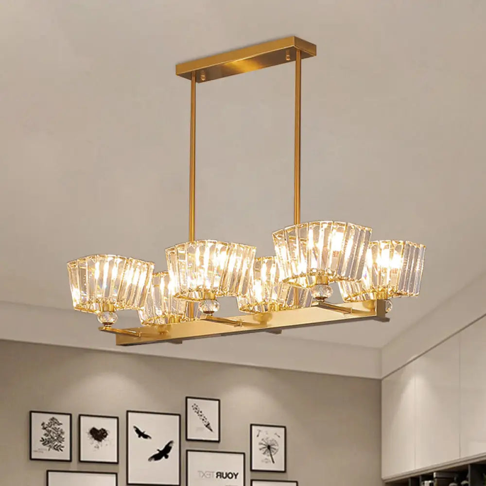 Contemporary Gold Crystal Trapezoid Island Lamp With 6 Bulbs - Dining Room Pendant