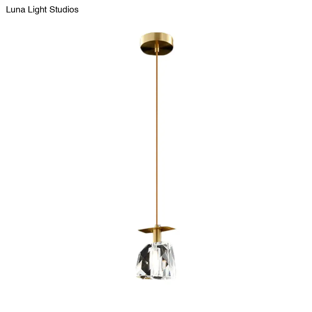 Contemporary Gold Cube Crystal Pendant Ceiling Lamp: Irregular Shape Clear - Bedroom Suspension